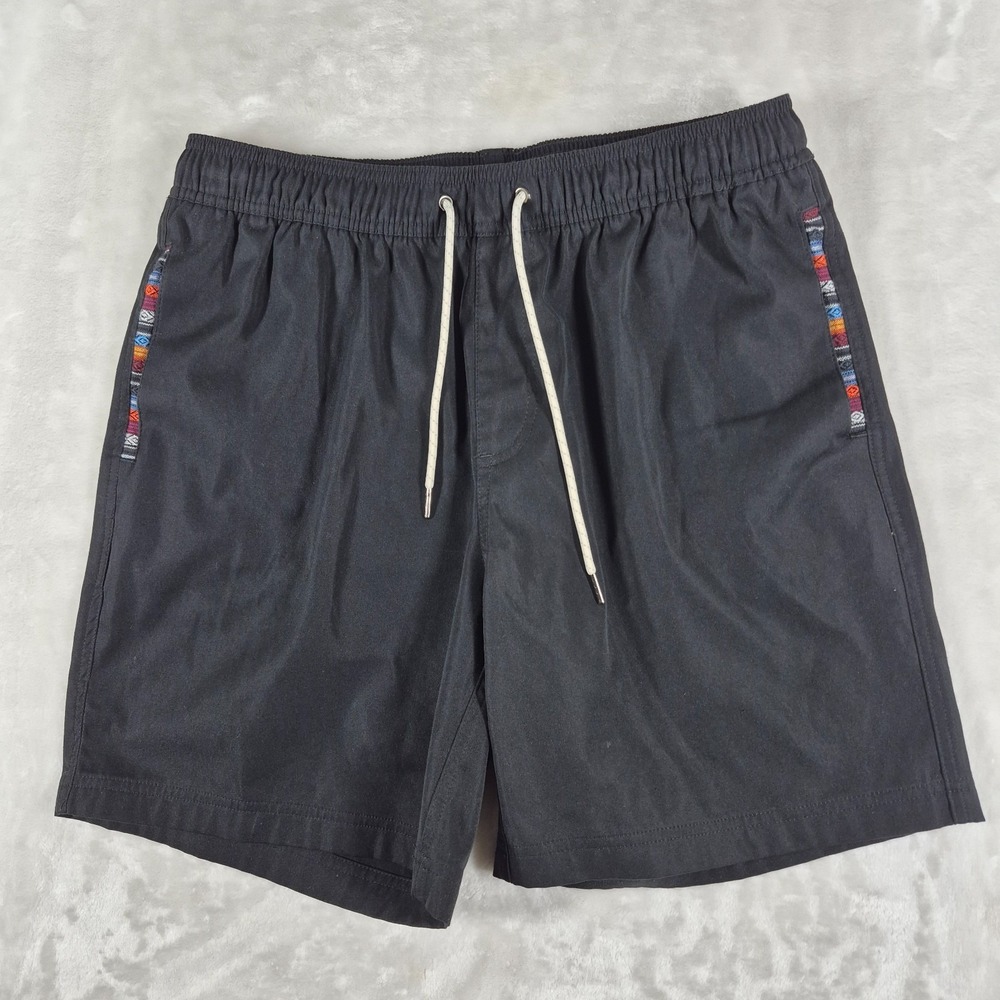 WOWIE Shorts Men's Large Black 7" Inseam Drawstring Gym Pockets Aztec Trim